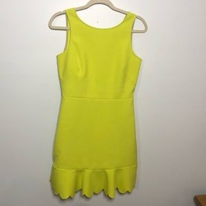 J. Crew neon yellow dress w/ peplum Scalloped hem